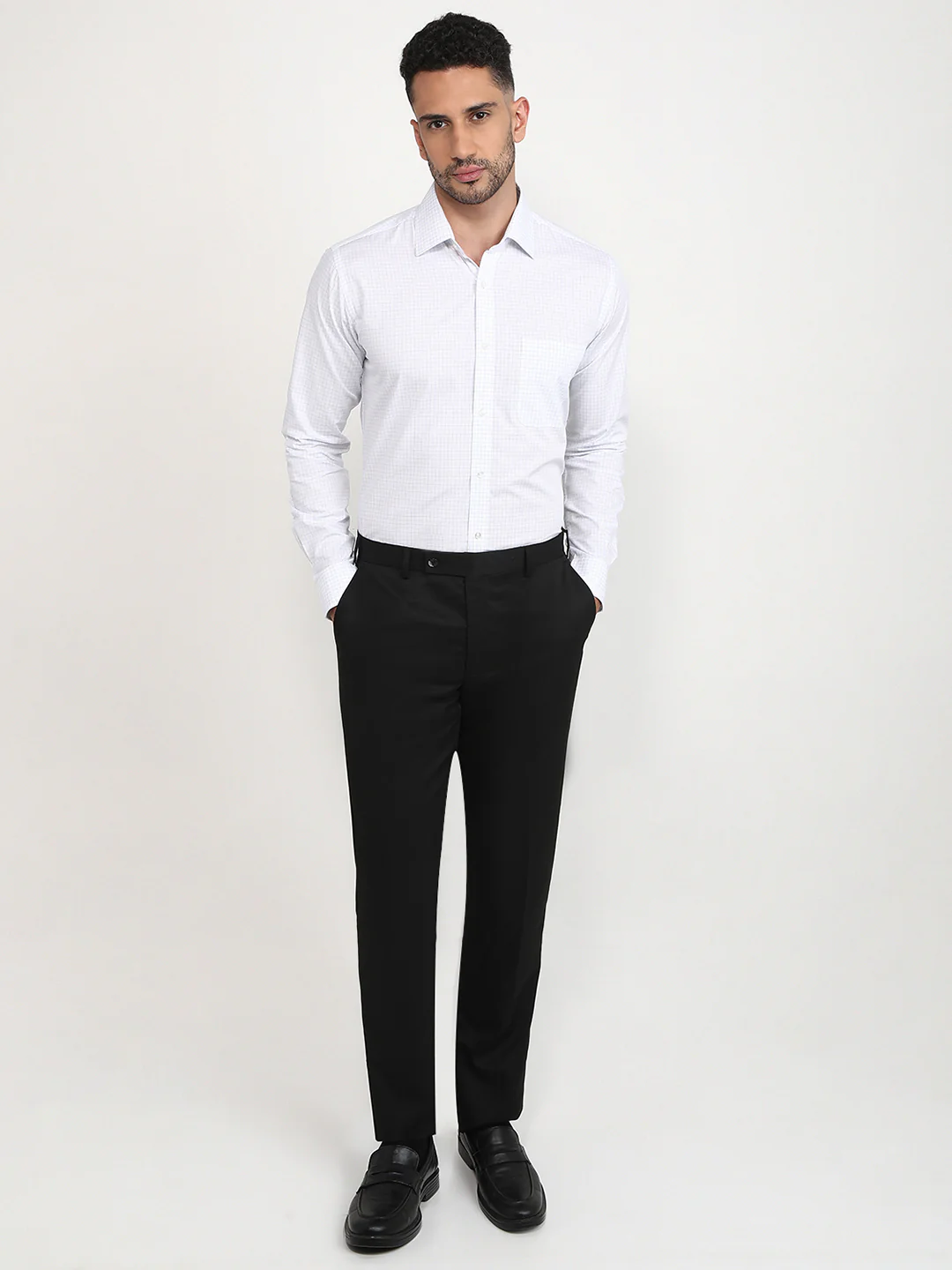 Raymond Men White Checks Slim Fit Cotton Formal Shirt - Image 5