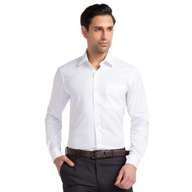 Raymond Men White Jacquard Contemporary Fit Cotton Shirt