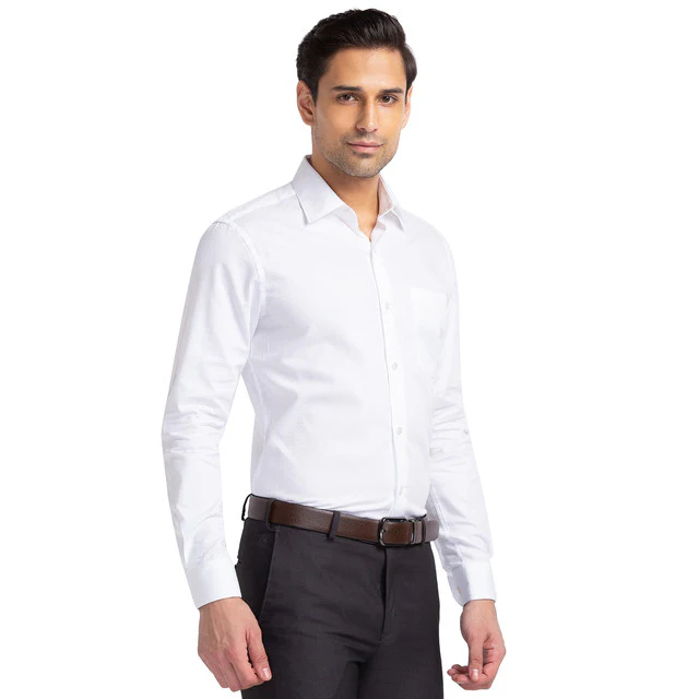 Raymond Men White Jacquard Contemporary Fit Cotton Shirt - Image 2
