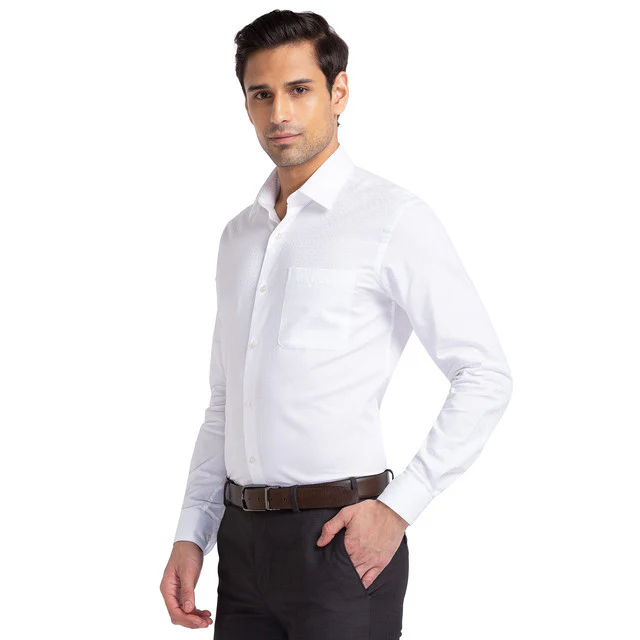 Raymond Men White Jacquard Contemporary Fit Cotton Shirt - Image 3