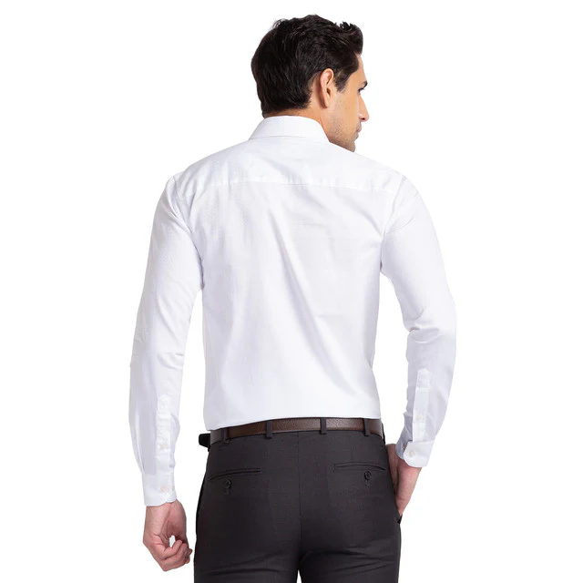 Raymond Men White Jacquard Contemporary Fit Cotton Shirt - Image 4