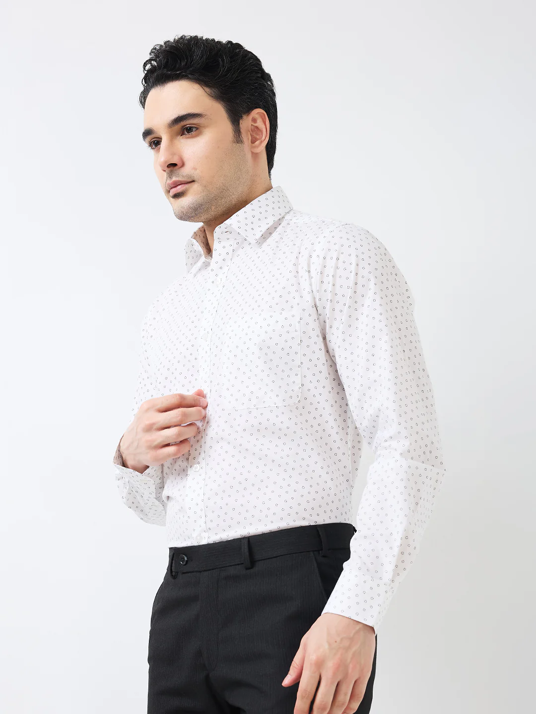 Raymond Men White Print Slim Fit Cotton Formal Shirt - Image 2