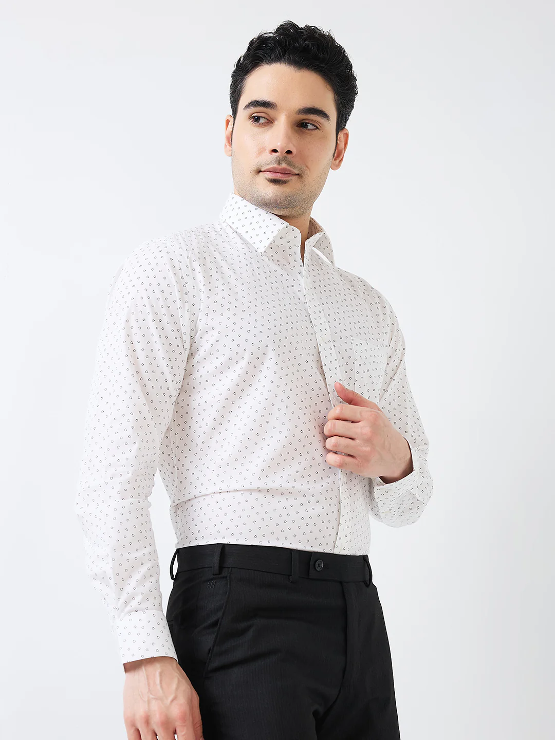 Raymond Men White Print Slim Fit Cotton Formal Shirt - Image 3