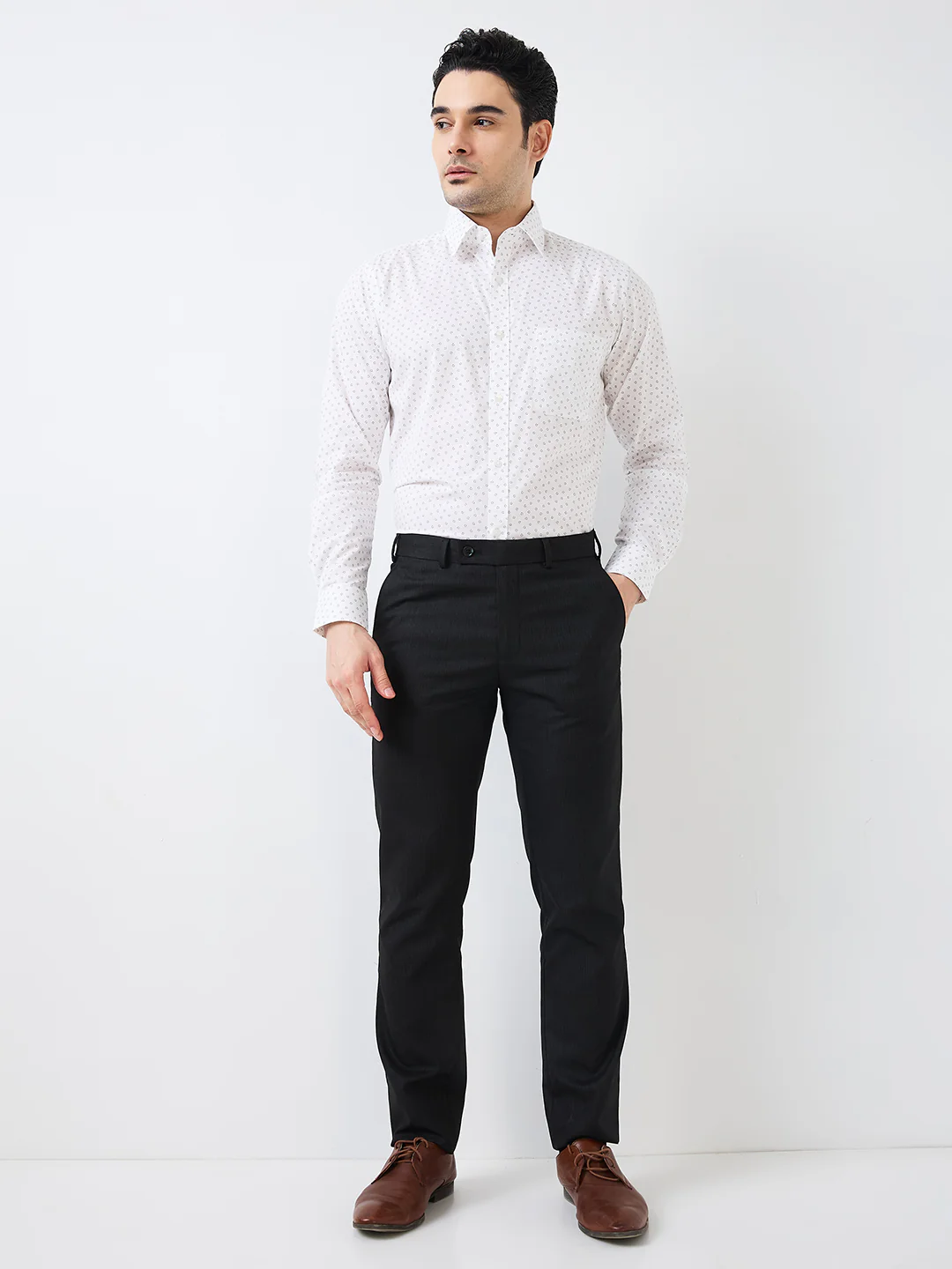 Raymond Men White Print Slim Fit Cotton Formal Shirt - Image 5