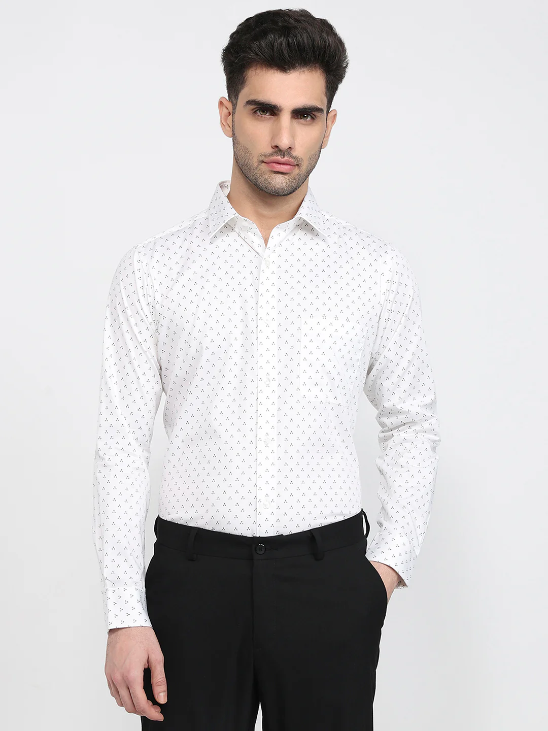 Raymond Men White Print Slim Fit Cotton Shirt