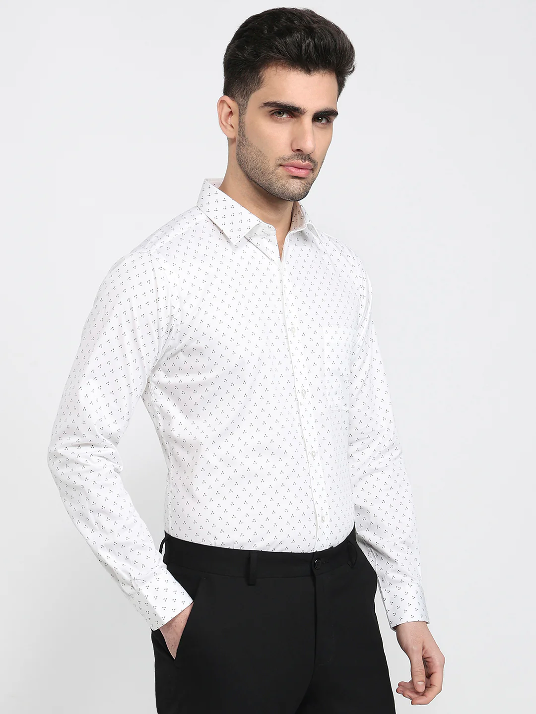 Raymond Men White Print Slim Fit Cotton Shirt - Image 3