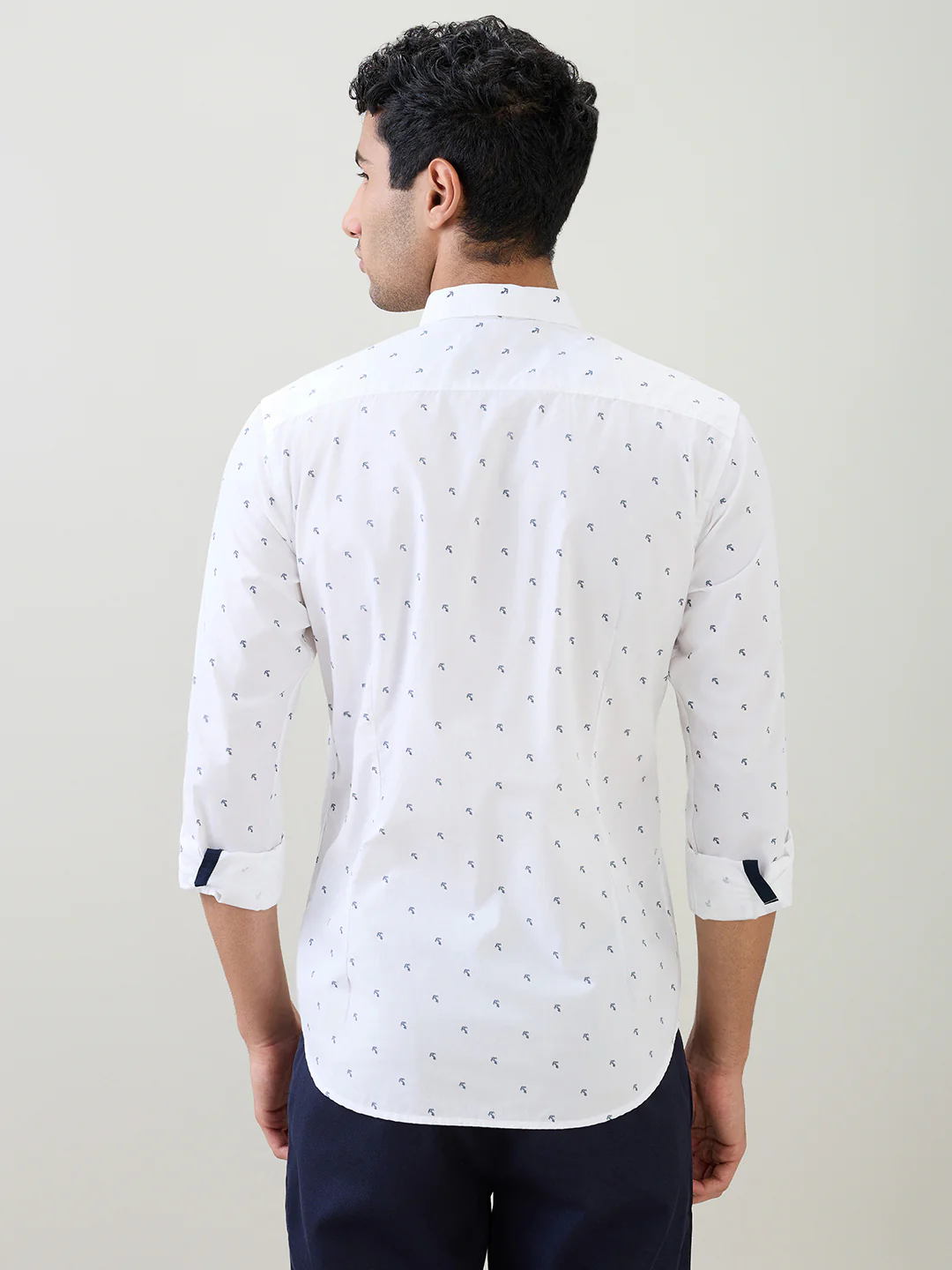 Raymond Men White Printed Slim Fit Cotton Full Sleeve Cut Away Collar Casual Shirt - Image 4