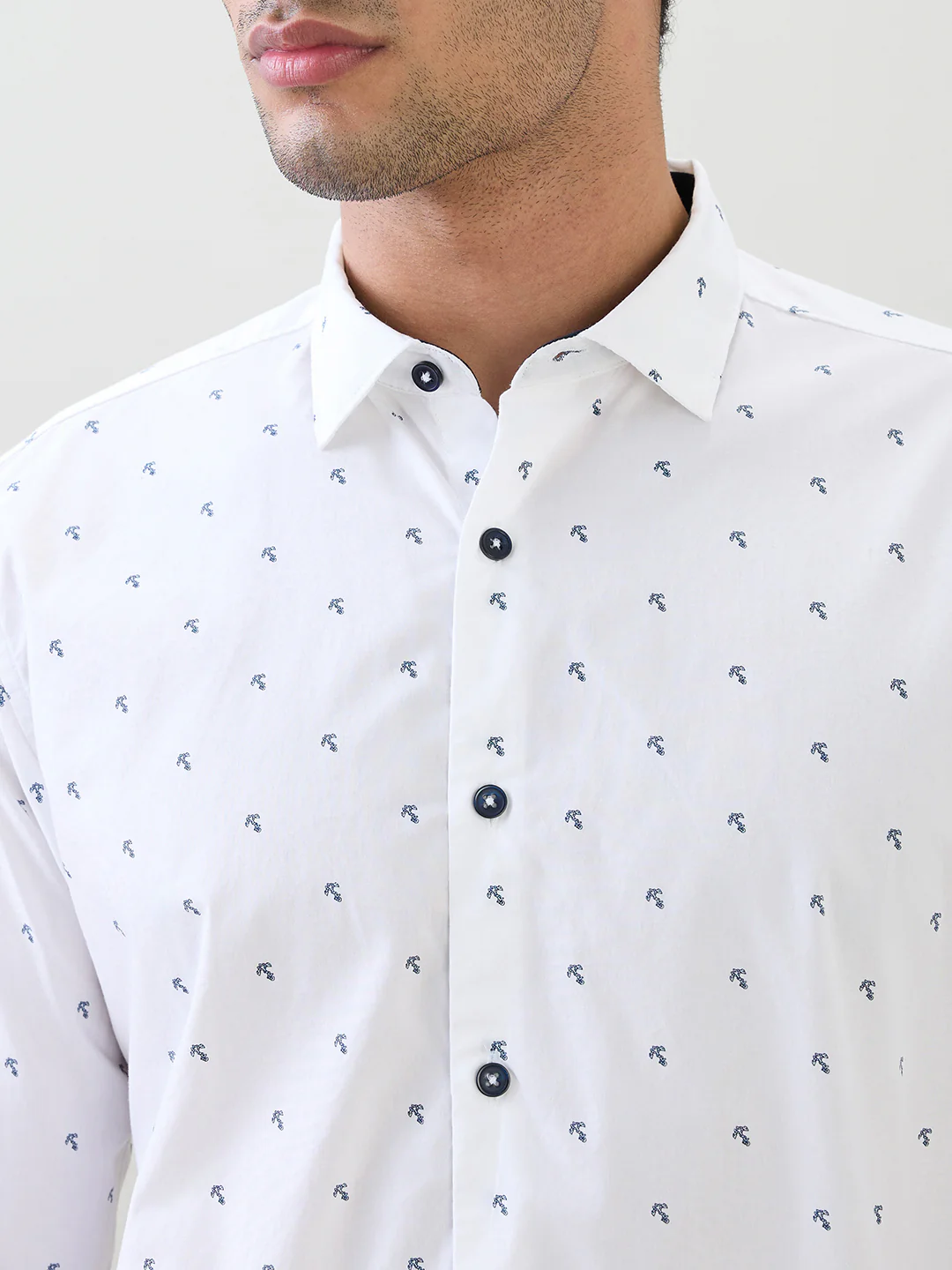 Raymond Men White Printed Slim Fit Cotton Full Sleeve Cut Away Collar Casual Shirt - Image 6