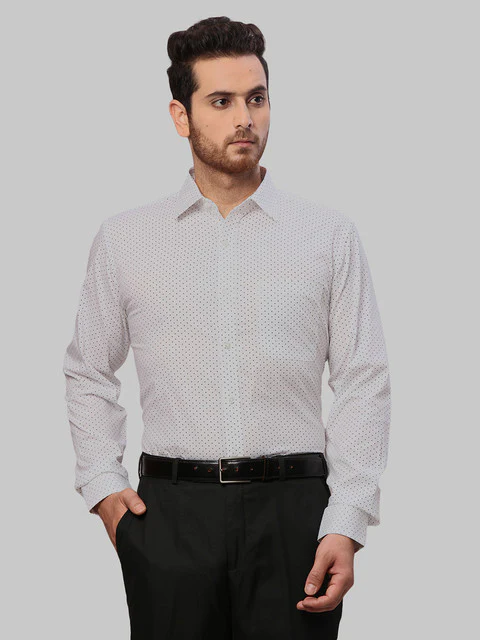 Raymond Men White Printed Slim Fit Cotton Shirt
