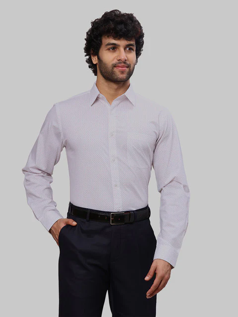 Raymond Men White Printed Slim Fit Cotton Shirt
