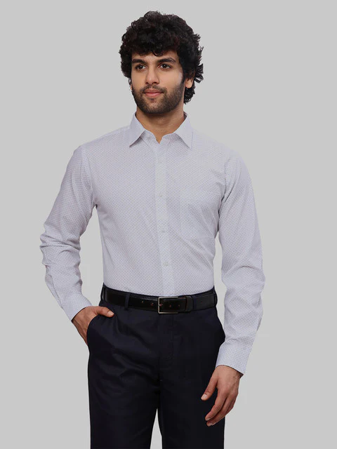 Raymond Men White Printed Slim Fit Cotton Shirt
