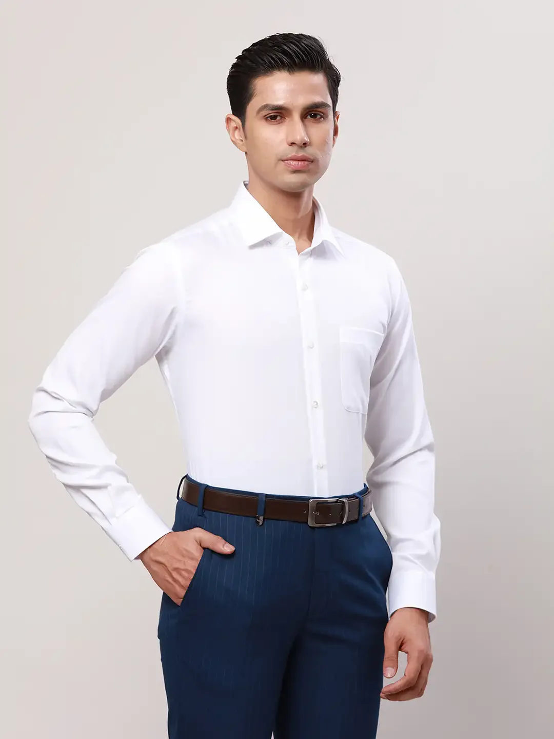 Raymond Men White Contemporary Fit Solid Cotton Formal Shirt - Image 2