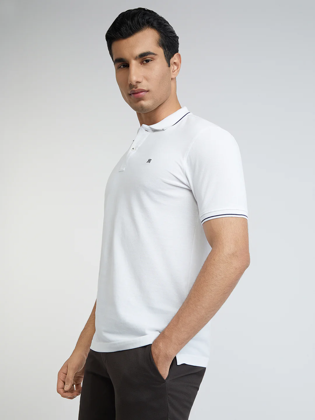 Raymond Men White Solid Contemporary Fit Cotton T-Shirt - Image 3