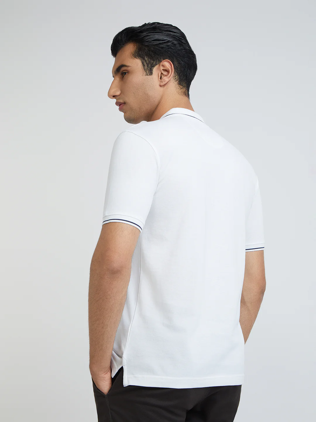 Raymond Men White Solid Contemporary Fit Cotton T-Shirt - Image 5