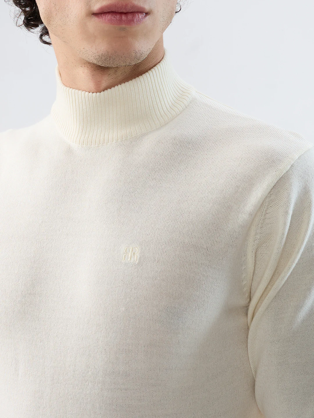 Raymond Men White Solid Contemporary Fit Marino Blend Sweatshirt - Image 6