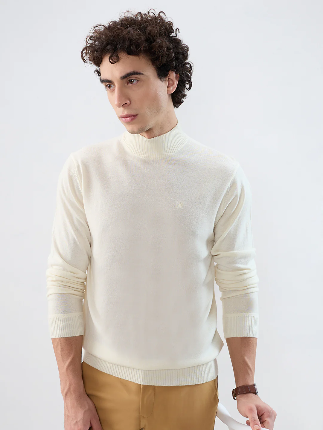 Raymond Men White Solid Contemporary Fit Marino Blend Sweatshirt - Image 7