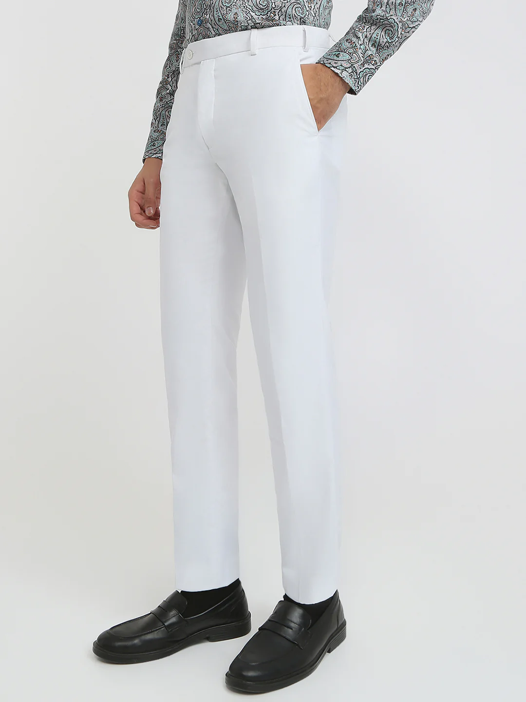 Raymond Men White Solid Contemporary Fit Polyester Blend Trouser - Image 3