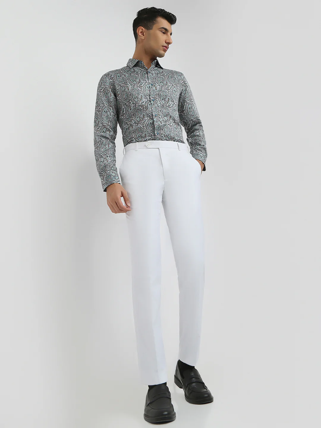 Raymond Men White Solid Contemporary Fit Polyester Blend Trouser - Image 5