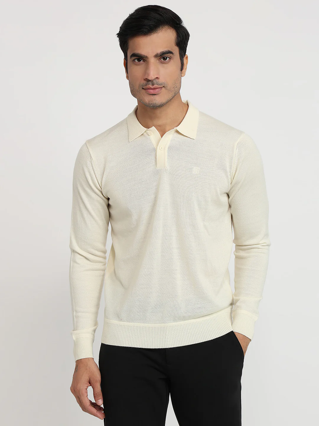 Raymond Men White Solid Contemporary Fit Wool Blend Sweatshirt