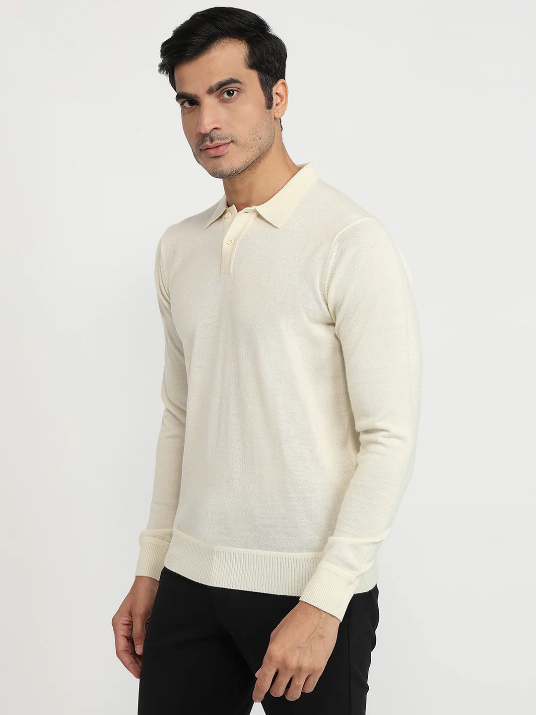 Raymond Men White Solid Contemporary Fit Wool Blend Sweatshirt - Image 2