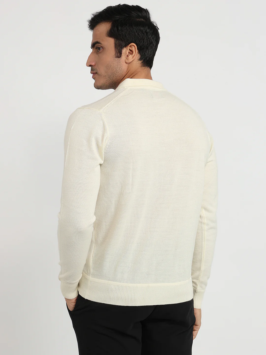Raymond Men White Solid Contemporary Fit Wool Blend Sweatshirt - Image 4