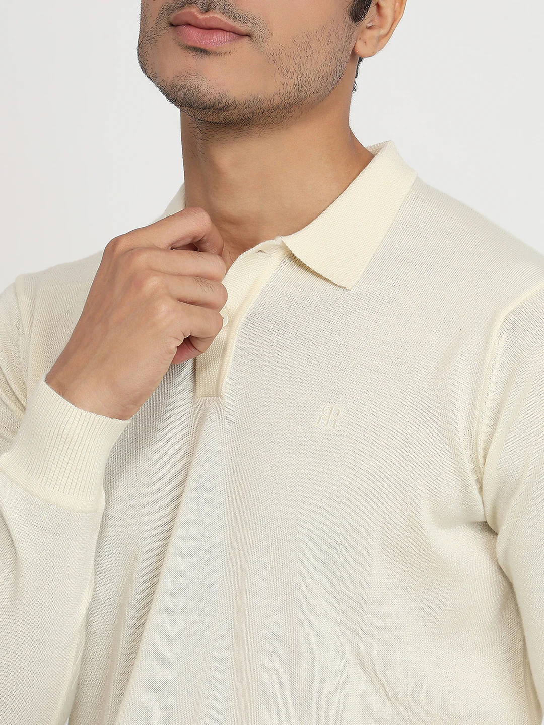 Raymond Men White Solid Contemporary Fit Wool Blend Sweatshirt - Image 6