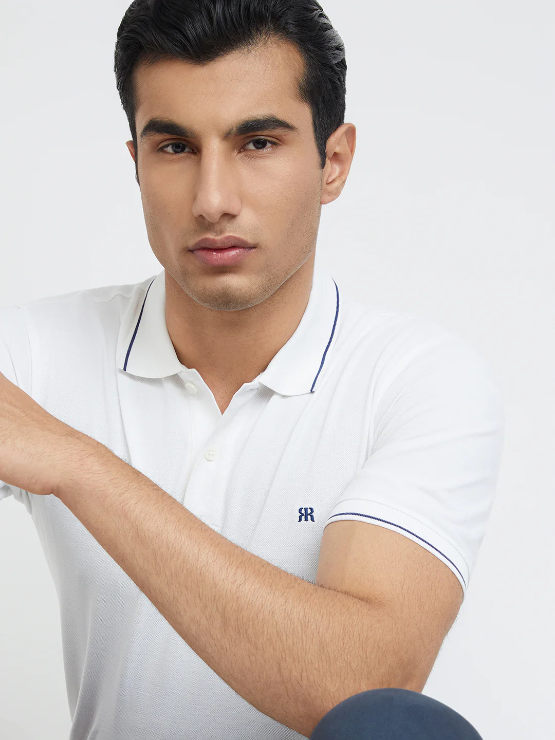 Raymond Men White Solid Modern Fit Cotton Blend T-Shirt - Image 6