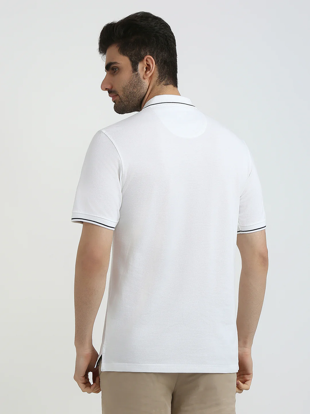 Raymond Men White Modern Fit Solid Polo Neck Collar T-Shirt - Image 4