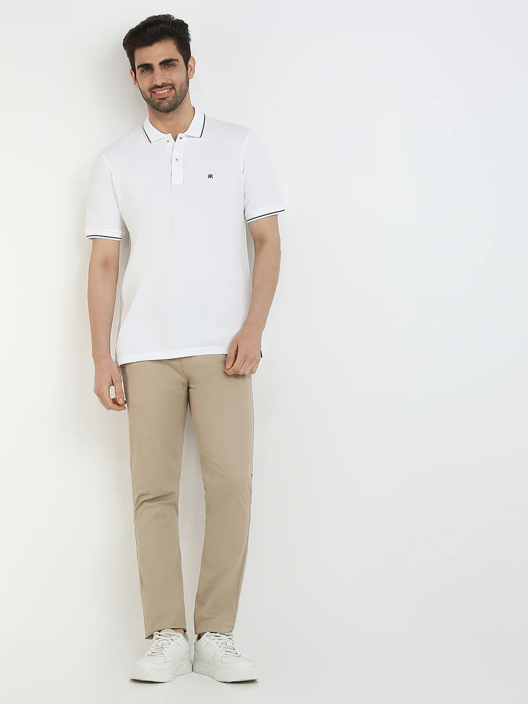 Raymond Men White Modern Fit Solid Polo Neck Collar T-Shirt - Image 5