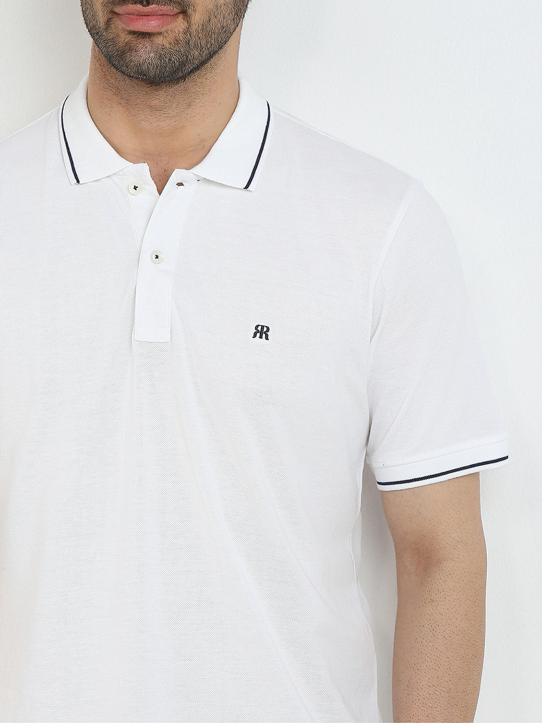 Raymond Men White Modern Fit Solid Polo Neck Collar T-Shirt - Image 6