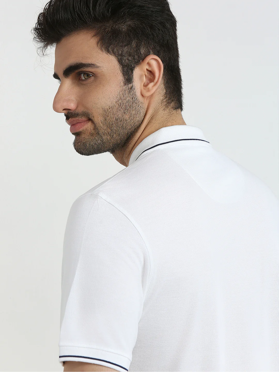 Raymond Men White Modern Fit Solid Polo Neck Collar T-Shirt - Image 7