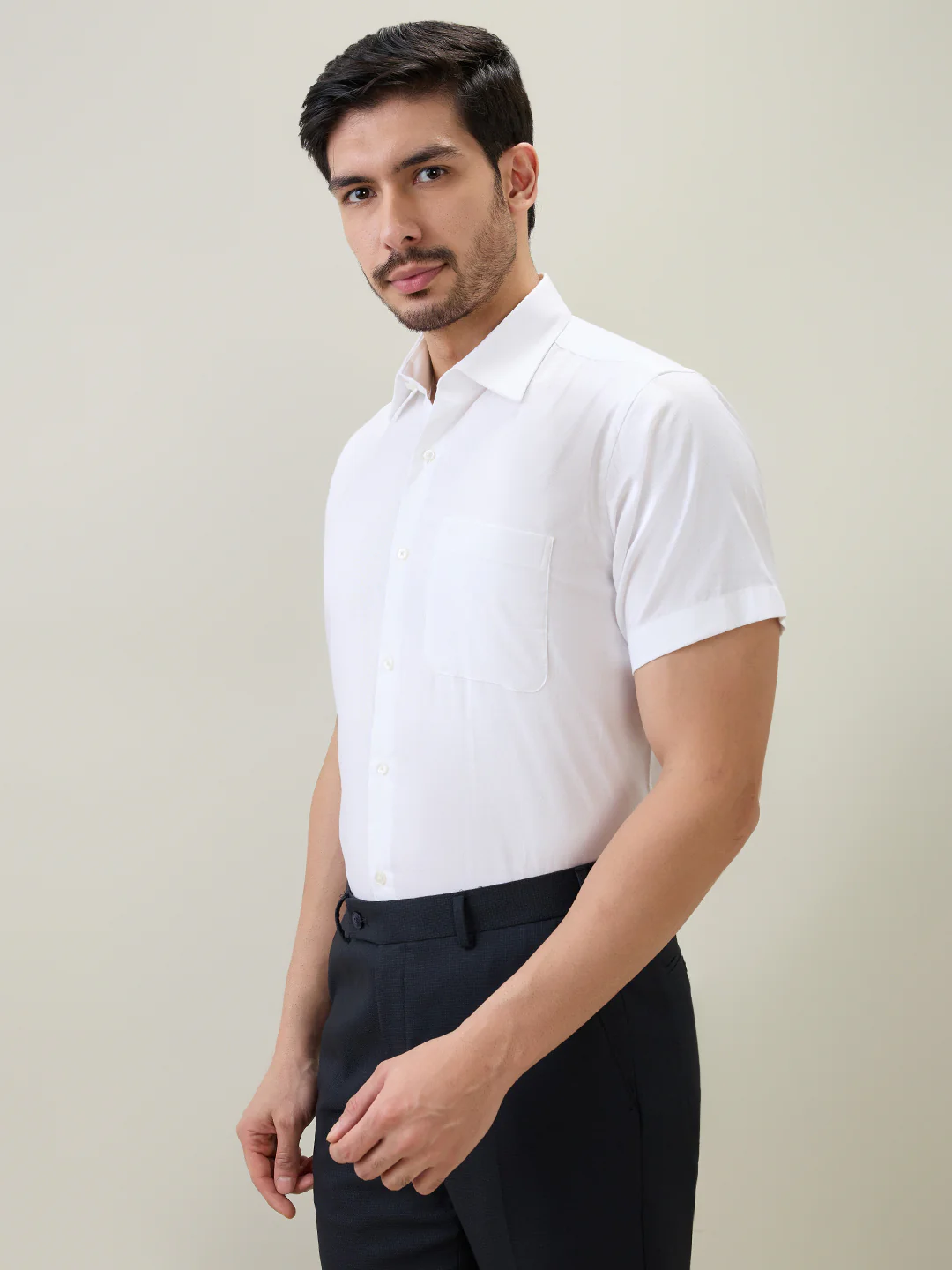Raymond Men White Solid Piece Dyed Regular Fit Cotton Shirt - Image 2