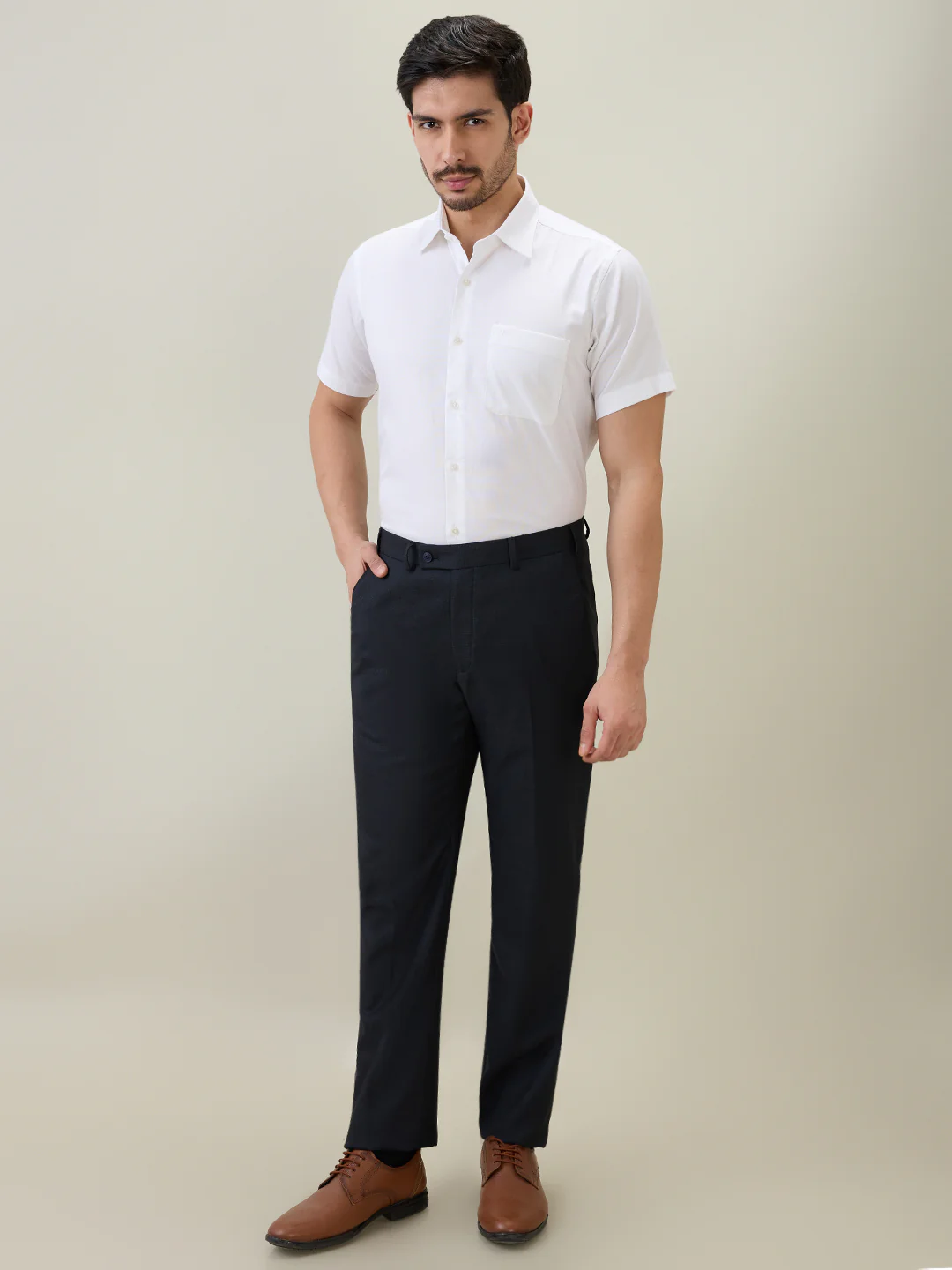 Raymond Men White Solid Piece Dyed Regular Fit Cotton Shirt - Image 5