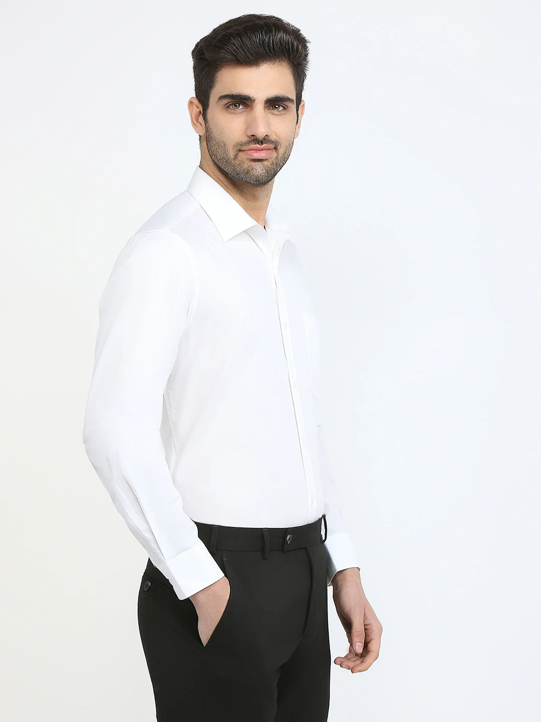 Raymond Men White Solid Regular Fit Cotton Blend Shirt - Image 3