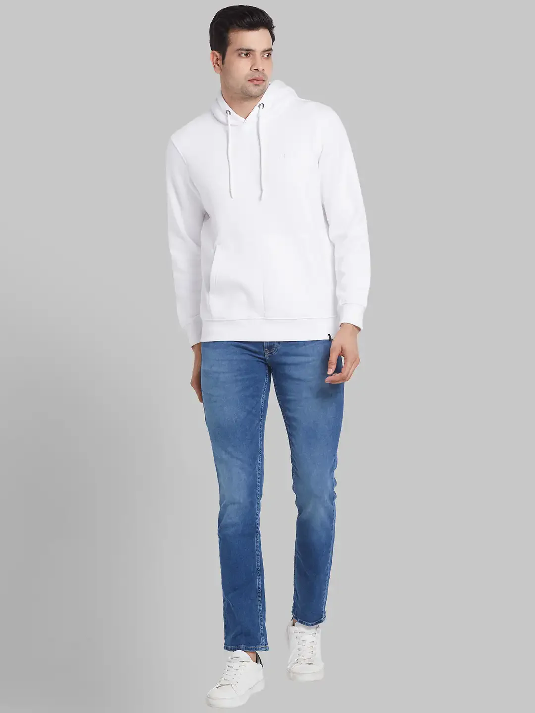Raymond Men White Solid Regular Fit Cotton Blend Sweatshirt - Image 5