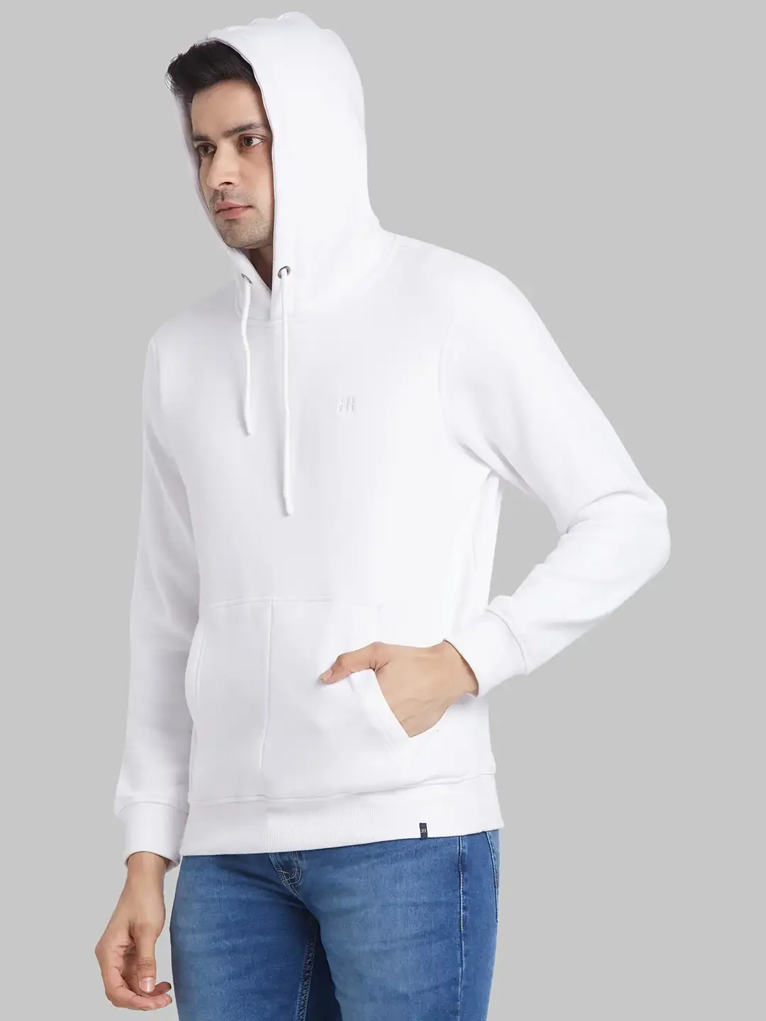 Raymond Men White Solid Regular Fit Cotton Blend Sweatshirt - Image 8