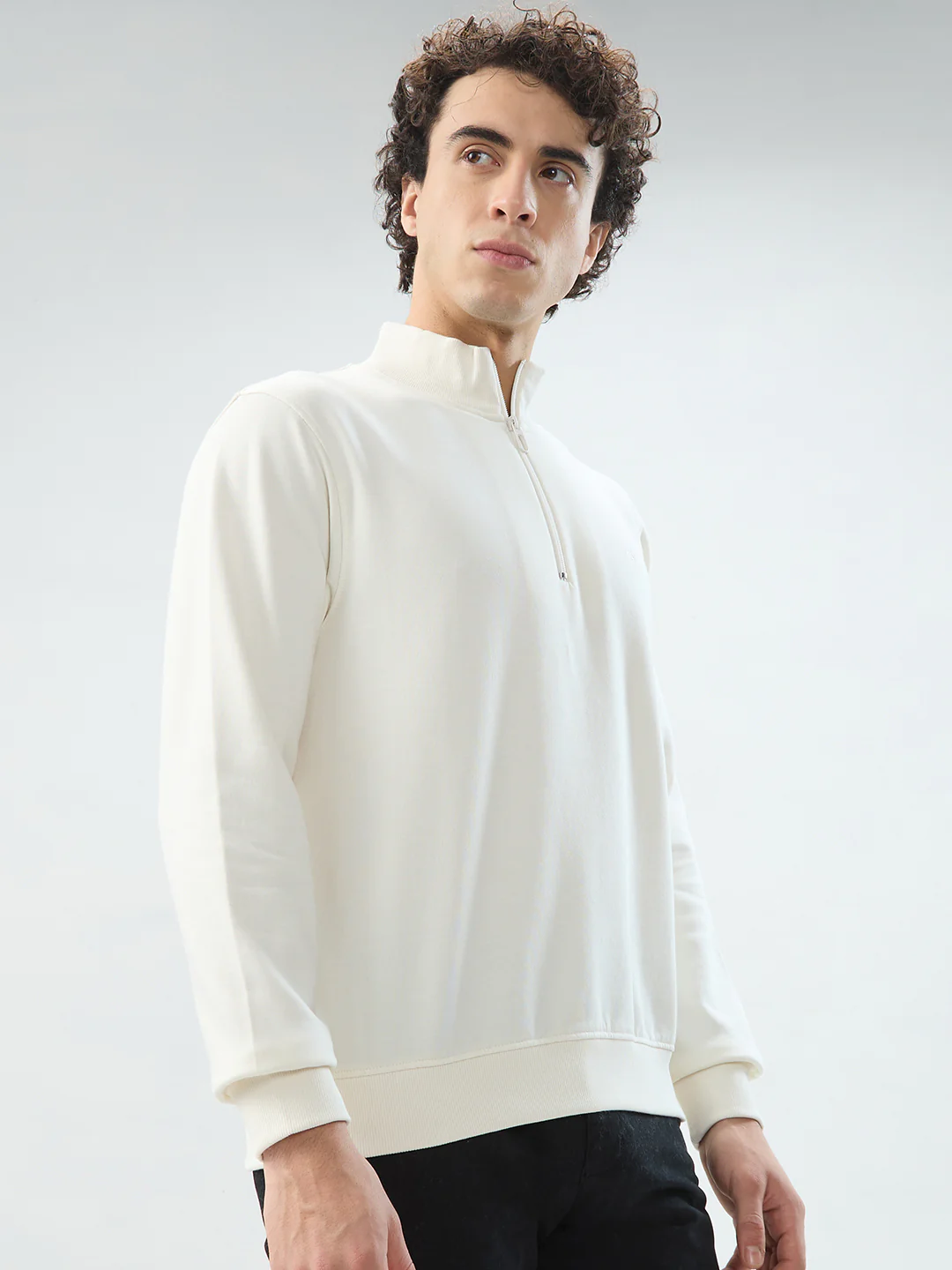 Raymond Men White Solid Regular Fit Cotton Blend Sweatshirt - Image 2