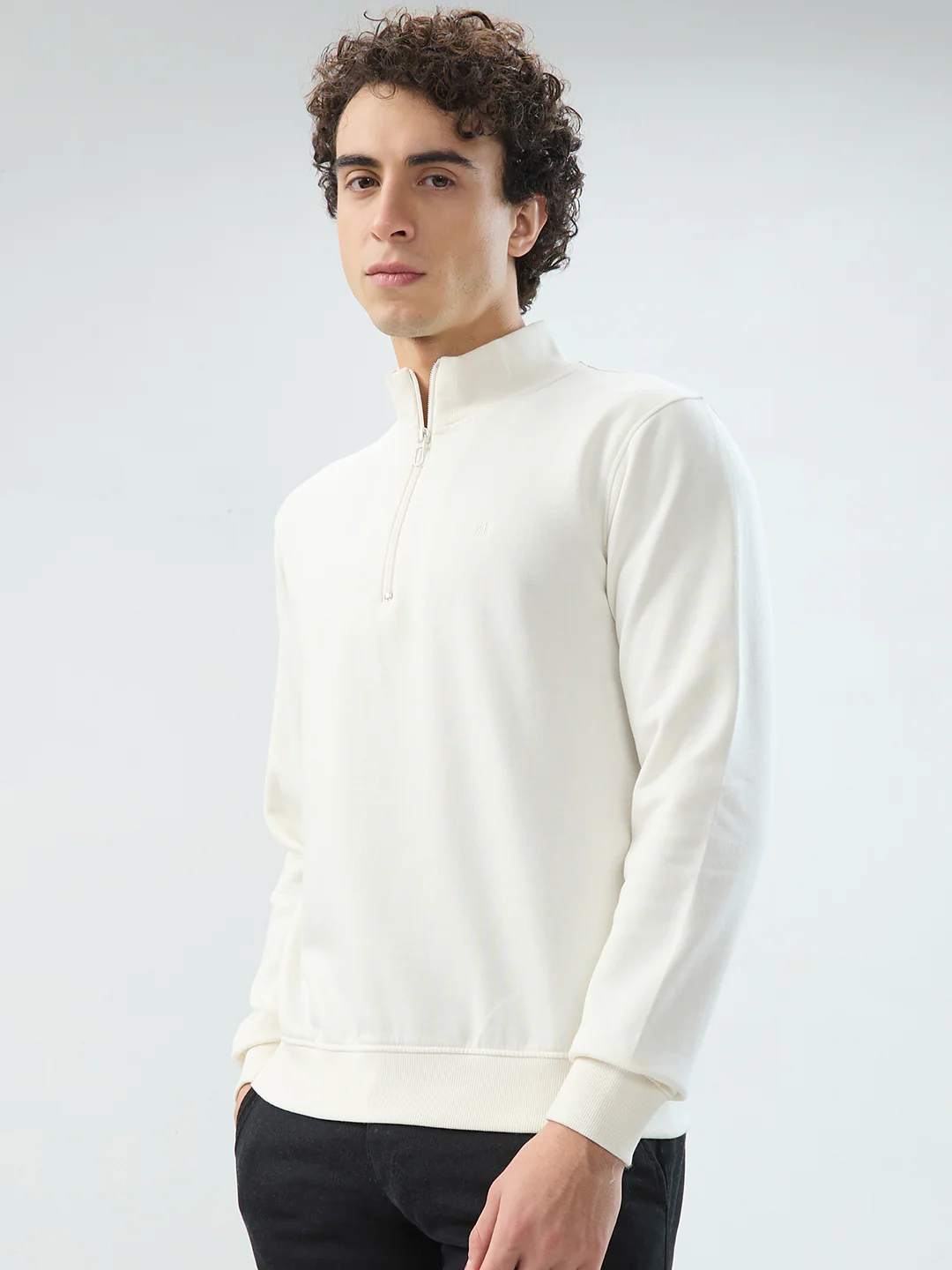 Raymond Men White Solid Regular Fit Cotton Blend Sweatshirt - Image 3