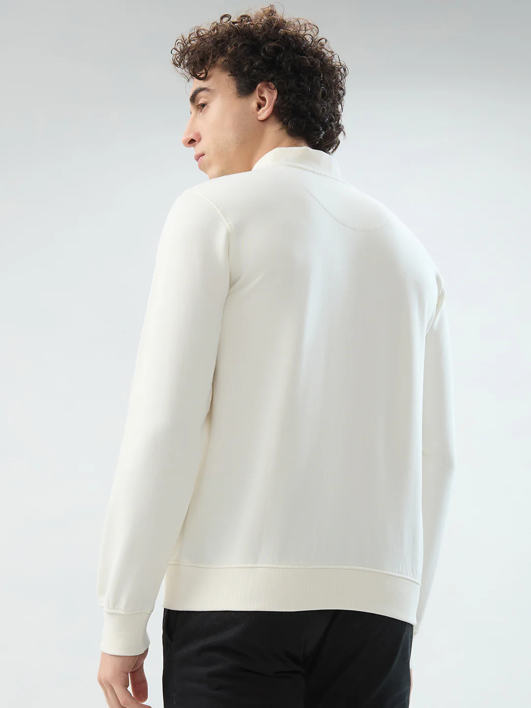 Raymond Men White Solid Regular Fit Cotton Blend Sweatshirt - Image 4