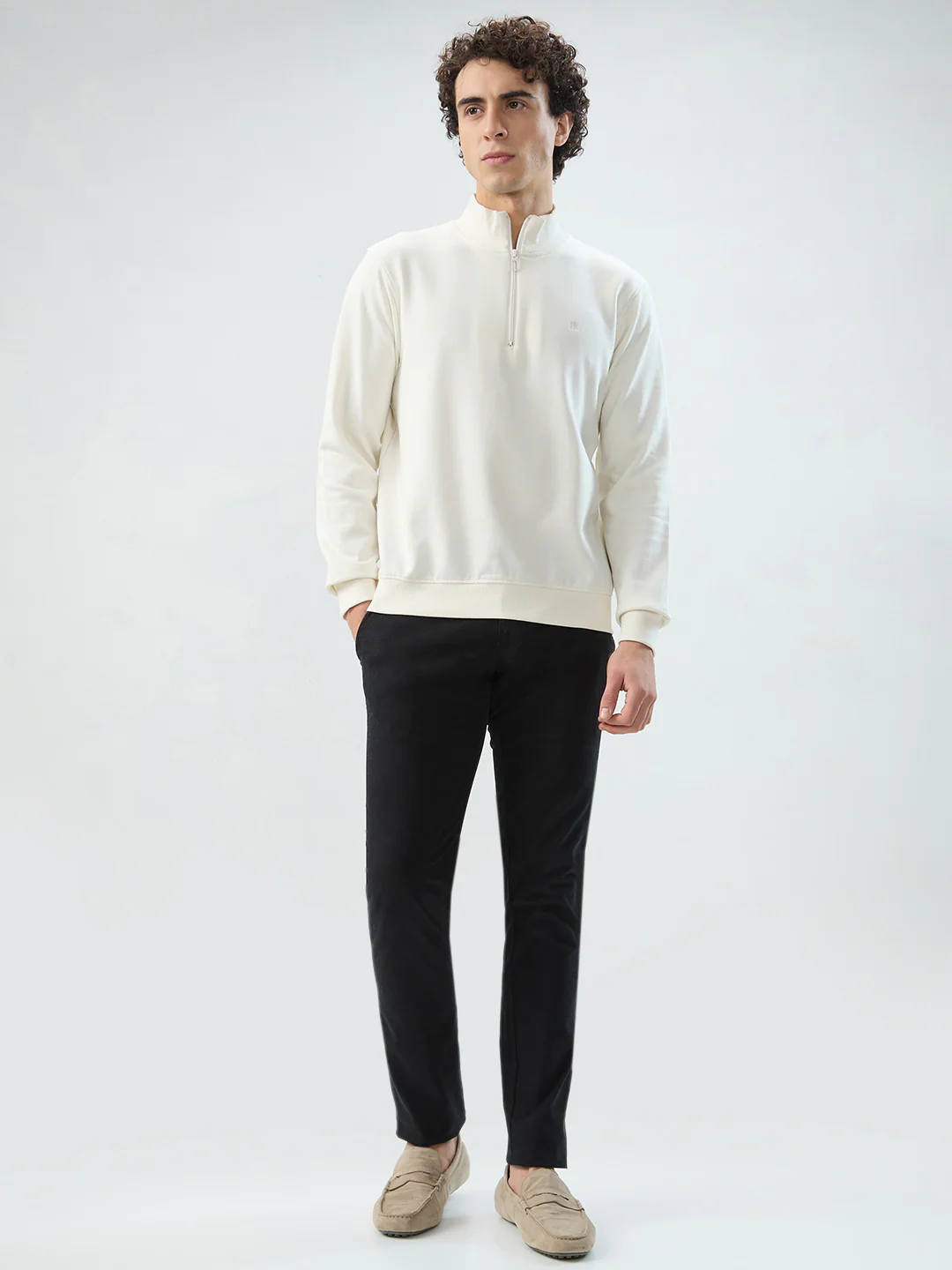 Raymond Men White Solid Regular Fit Cotton Blend Sweatshirt - Image 5