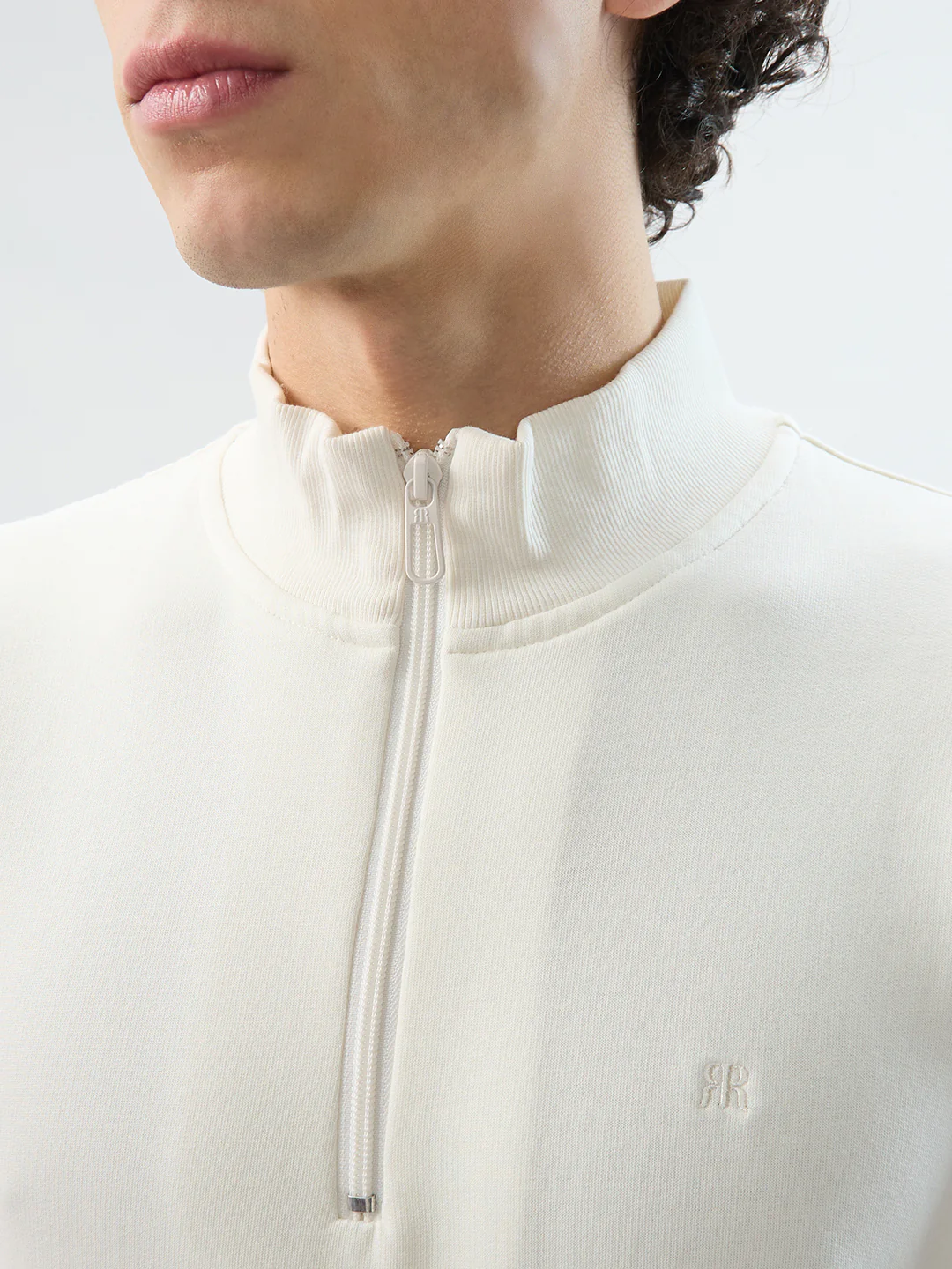 Raymond Men White Solid Regular Fit Cotton Blend Sweatshirt - Image 6