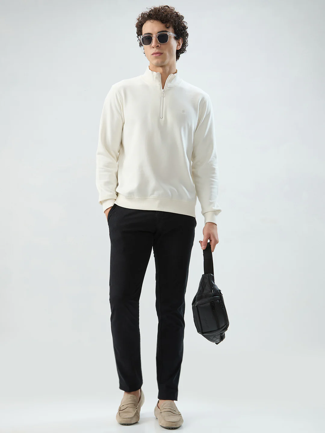 Raymond Men White Solid Regular Fit Cotton Blend Sweatshirt - Image 7