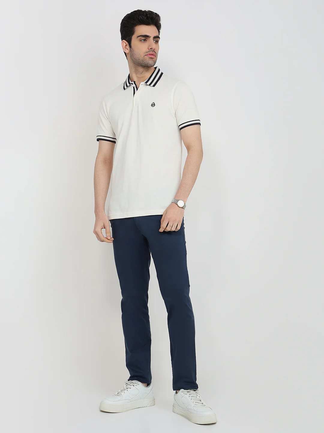 Raymond Men White Solid Regular Fit Cotton T-shirt - Image 5