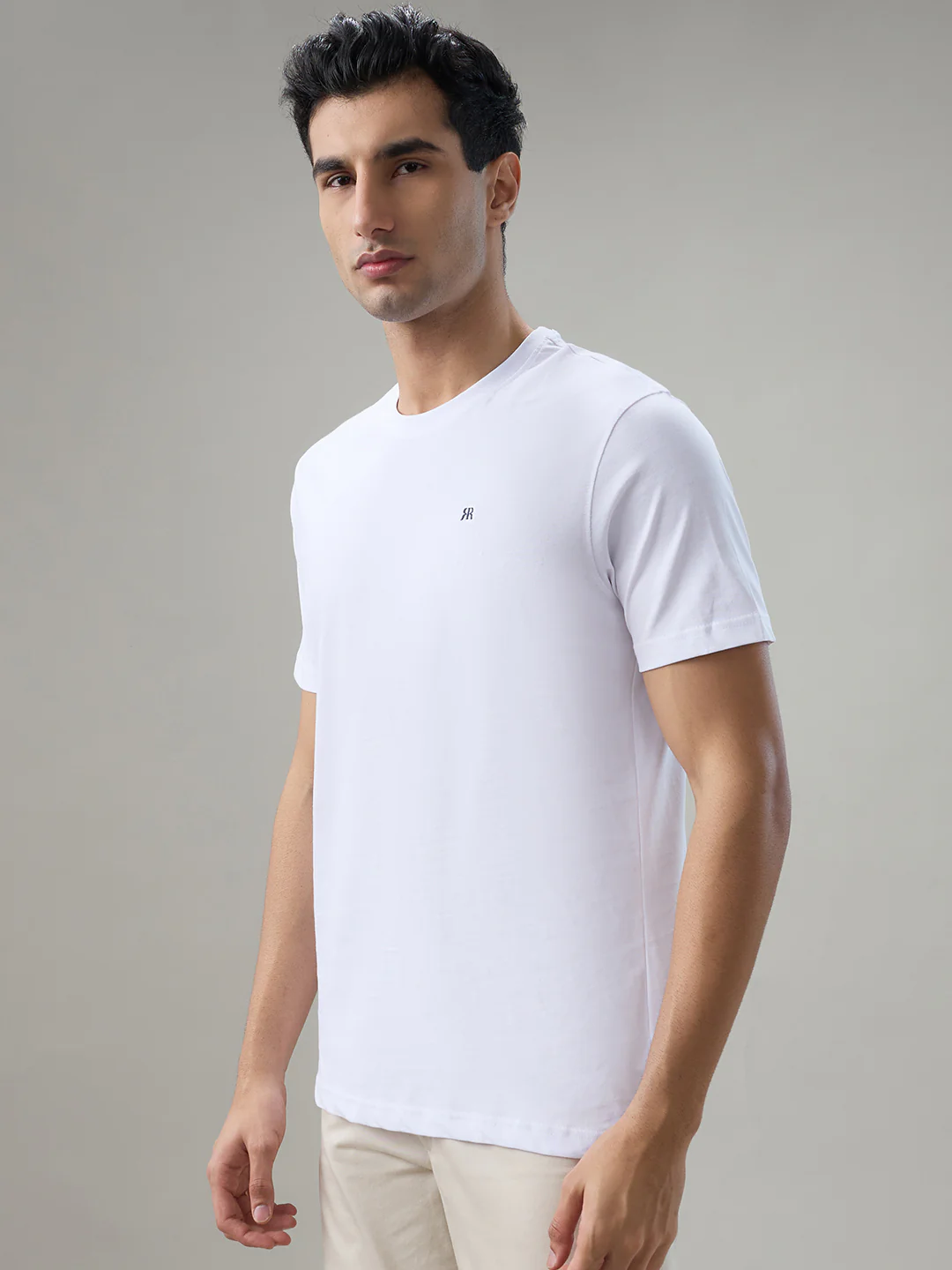 Raymond Men White Solid Regular Fit Cotton T-Shirt - Image 3