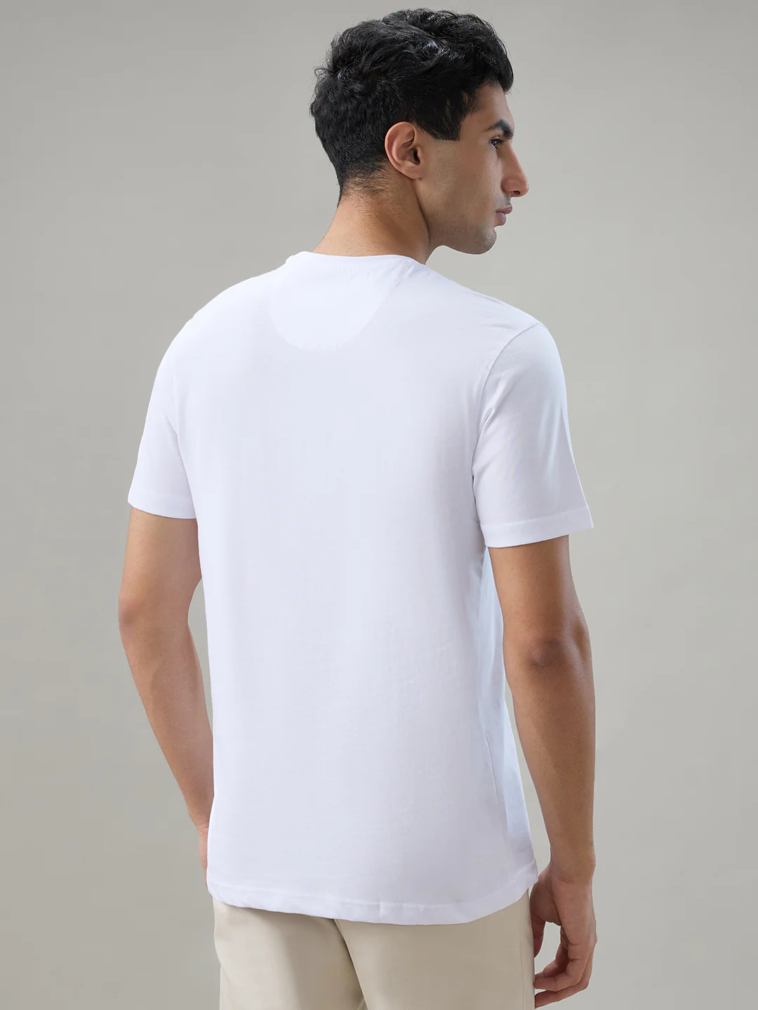 Raymond Men White Solid Regular Fit Cotton T-Shirt - Image 5