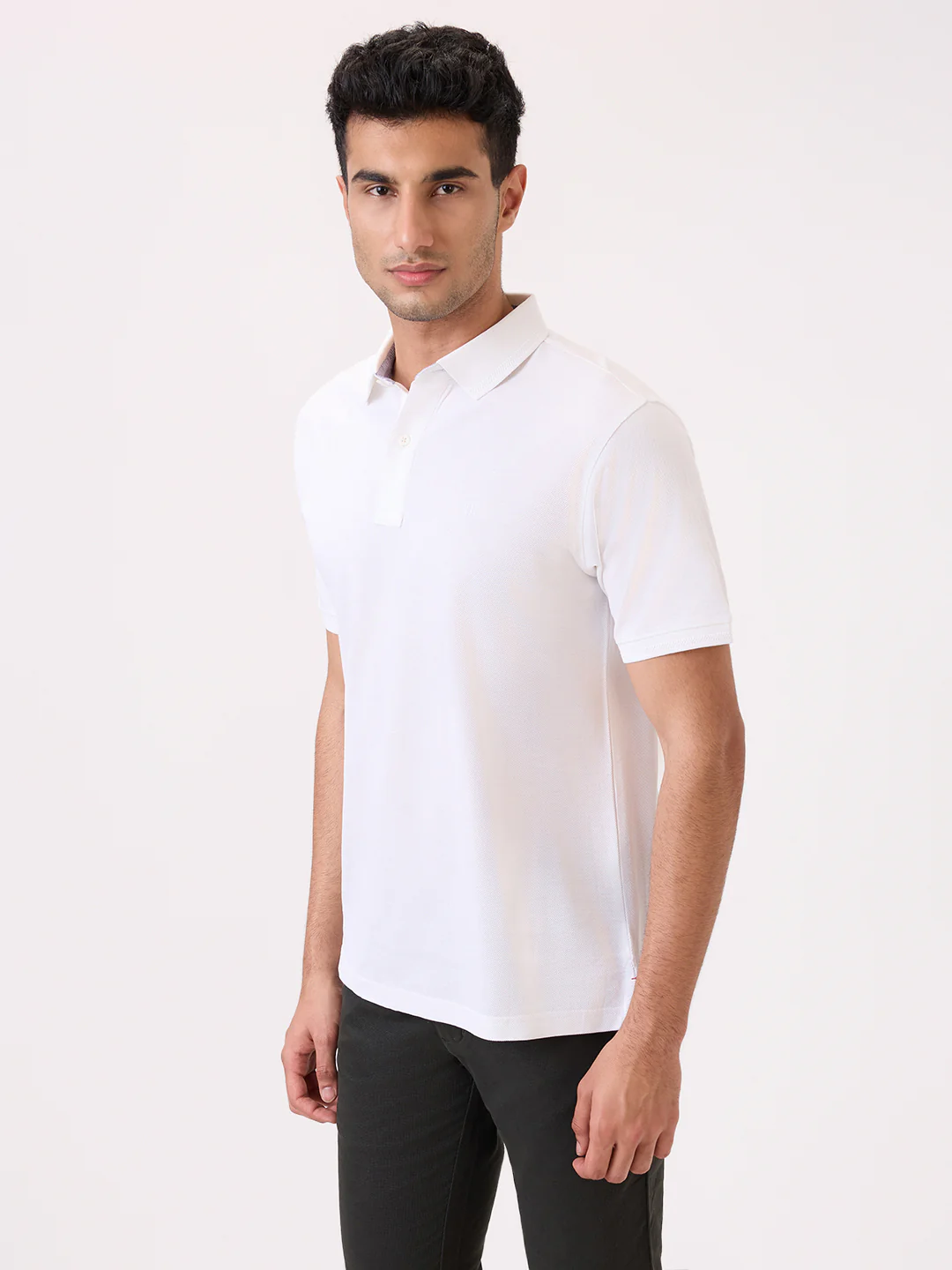 Raymond Men White Solid Regular Fit Cotton T-Shirt - Image 3
