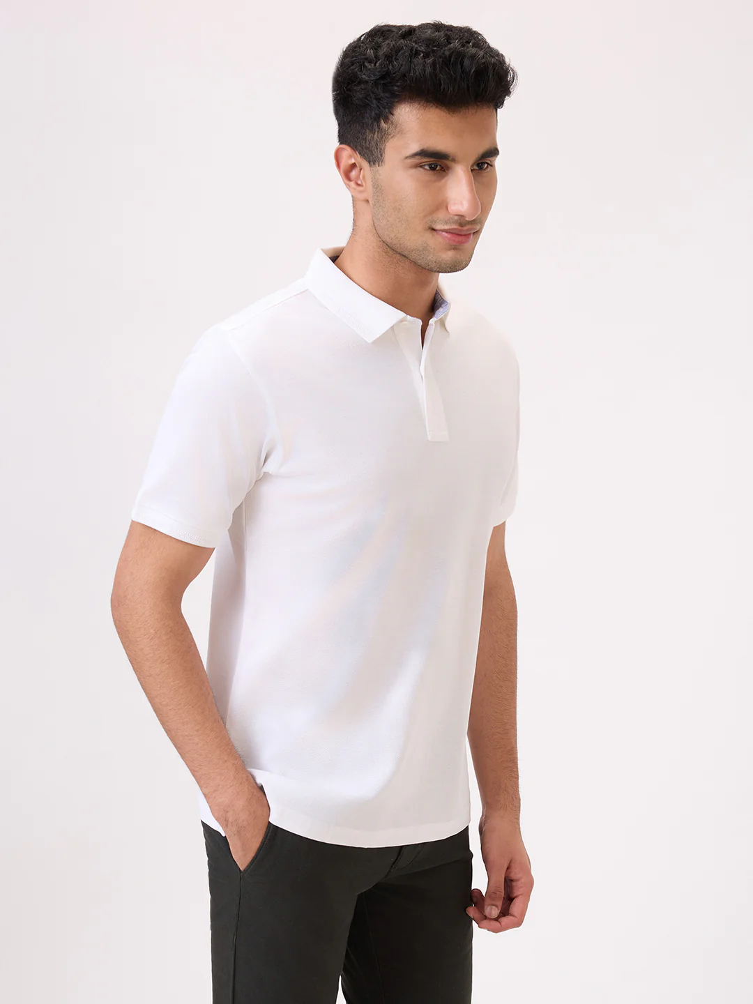 Raymond Men White Solid Regular Fit Cotton T-Shirt - Image 4