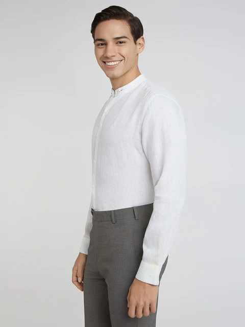 Raymond Men White Solid Regular Fit Linen Shirt - Image 3
