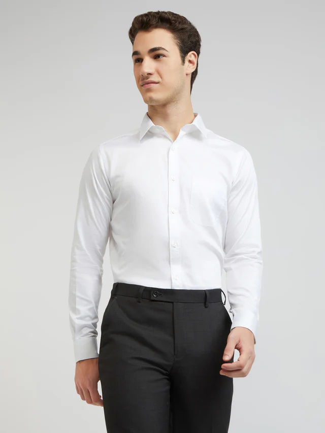 Raymond Men White Solid Slim Fit Cotton Formal Shirt