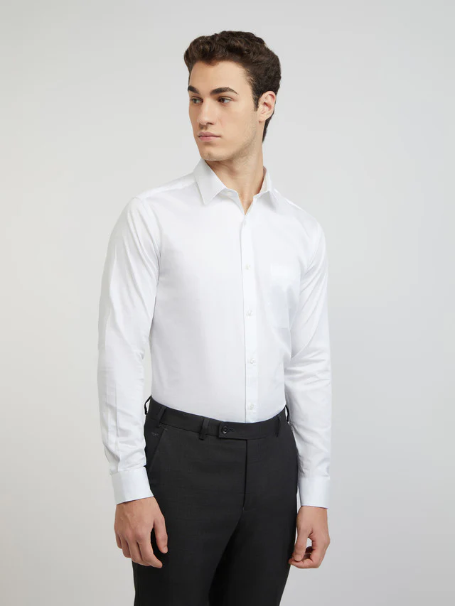 Raymond Men White Solid Slim Fit Cotton Formal Shirt - Image 2
